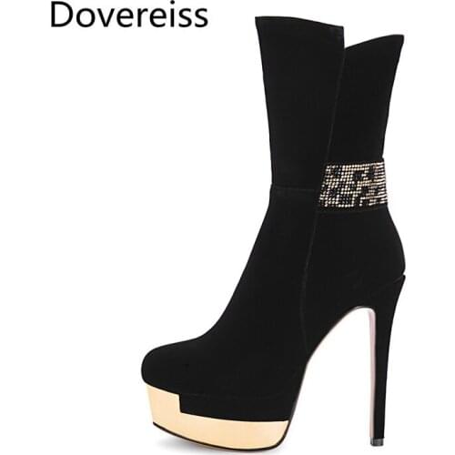 Dovereiss Fashion Womens Shoes Winter new Pointed Toe sexy Stilettos Heels Platform Sexy Zipper Mature Short boots big size 40