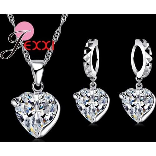 Precious Gift Ladys Best Love Jewelry Heart Shape Water Wave Necklace Drop Earrings Fashion Jewelry 925 Sterling Silver