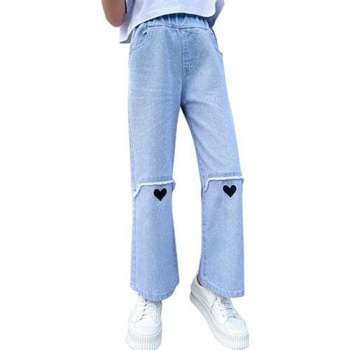 Girl Jeans Ripped Children Short Jeans Heart Pattern 2021 Newest Childrens Jeans Clothes 6 8 10 12 14