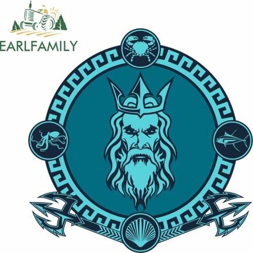 EARLFAMILY 13cm x 12.9cm for Greek Sea God Poseidon Cartoon Decal Motorcycle VAN Car Stickers Occlusion Scratch Laptop Graphics