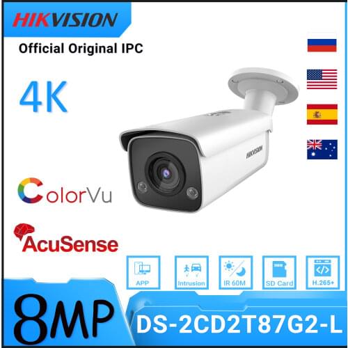 Hikvision AcuSense DS-2CD2T87G2-L IP Camera 4K ColorVu 8MP Bullet H.265+ SD Slot Slot POE Face Capture Smart Home IR 60M 4K CCTV