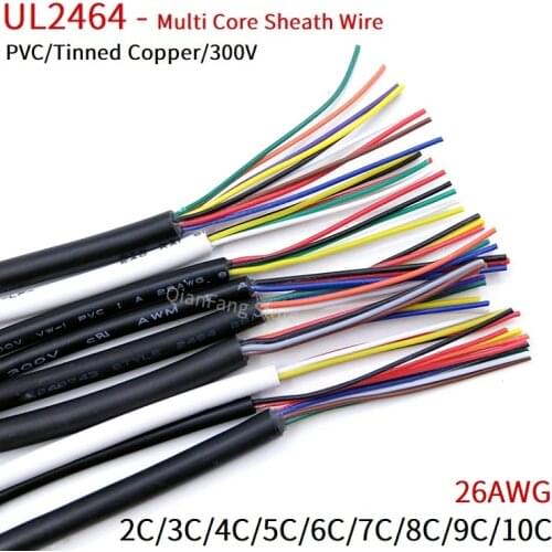 1M Sheathed Wire Cable 26AWG Channl Audio Line 2 3 4 5 6 7 8 9 10 Cores Insulated Soft Copper Cable Signal Control Wire UL2464