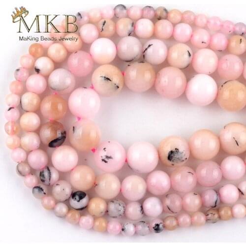 Natural Pink Opal Stone Round Beads For Jewelry Making Spacer Loose Beads 4/6/8/10mm DIY Bracelets Jewellery Wholesale Strand15"
