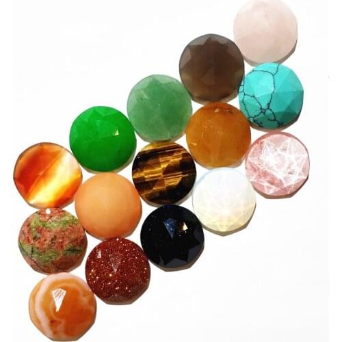 Natural Stone Cabochons Round Bead 16mm Tiger Eye Malachite Agates Opal Jewelry Accessories Wholesale 30pcs