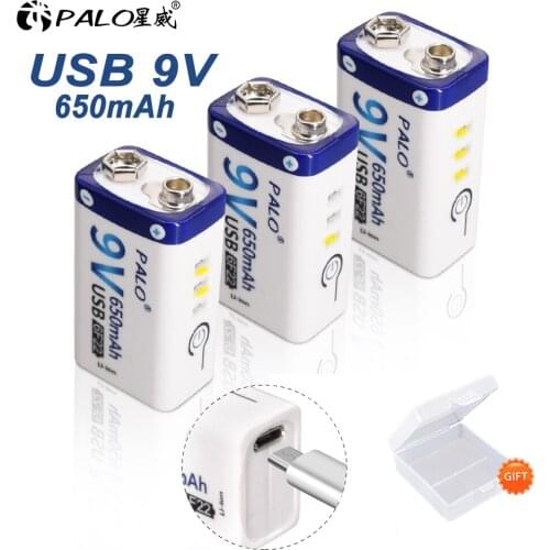 1-10pcs USB 9V lithium rechargeable battery 9V 650mAh li-ion batteries