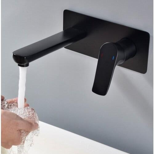 Matte Black Bathroom Basin Faucet Single Lever Wall Mounted Washing Brass Basin Taps Concealed Bath Cold And Hot Mixer Tap