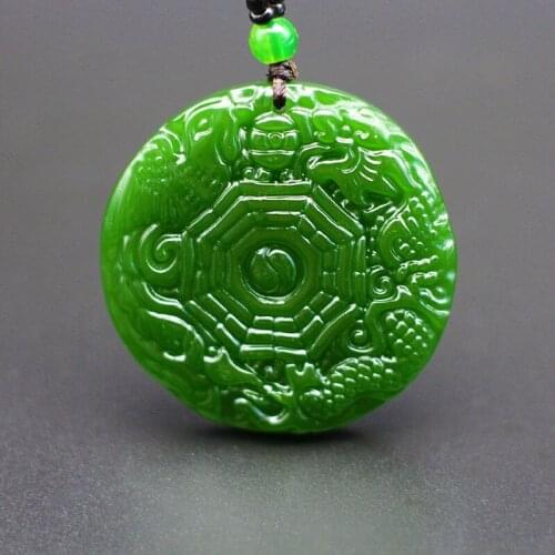 Natural Green Jade Dragon Phoenix Gossip Pendant Necklace Chinese Carved Charm Jewelry Fashion Amulet for Men Women Lucky Gifts