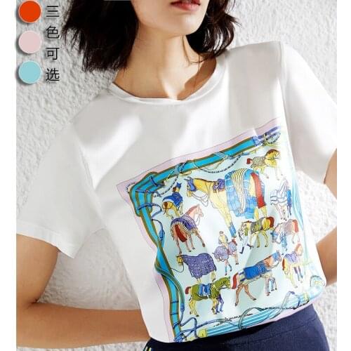 Printing New T equestrian shirt girl summer 2021 thin round collar short sleeve blouse modal shirt fashion