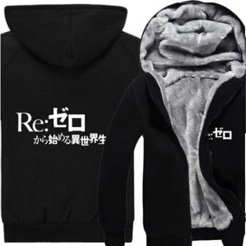 New winter Re:Zero kara Hajimeru Isekai Seikatsu Rem hoodie Anime Emilia hooded Coat Men Women Thicken cotton Sweatshirt