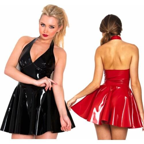 Plastic Black Red PVC Faux Leather One-Piece Dress Patent Leather Tight Dress Night Show Clothes Party Dress Women Clothes 2020