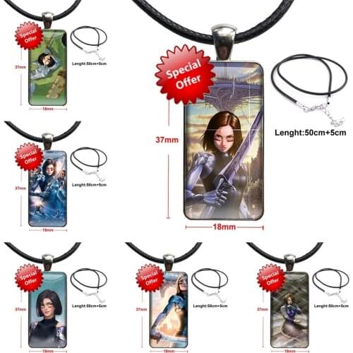 Colores Movie Alita Battle Angel Necklace With Steel Plated Glass Cabochon Choker Long Pendant Rectangle Necklace For Women