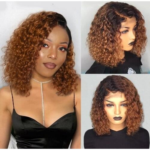 1B/27 Ombre Color Short Curly Bob Wigs 13*4 Lace Front Human Hair Wigs Baby Hair Pre Plucked Lace Closure Brazilian Remy Wigs