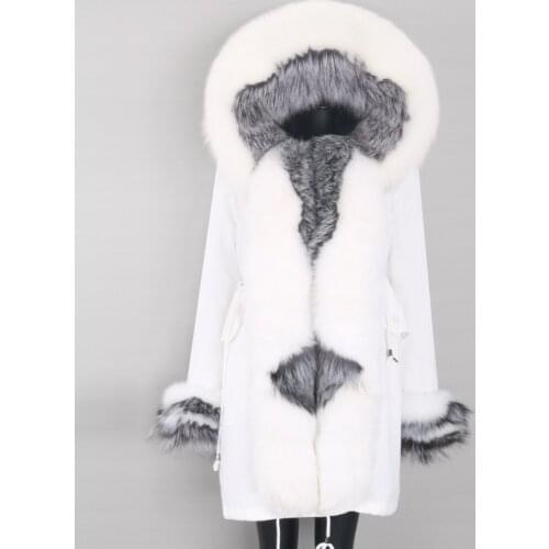 2021 Female Long Parka Natural Real Fox Fur Women Fashion Winter Jacket Warm Big Fur Collar Outerwear Detachable Real Fur Coat