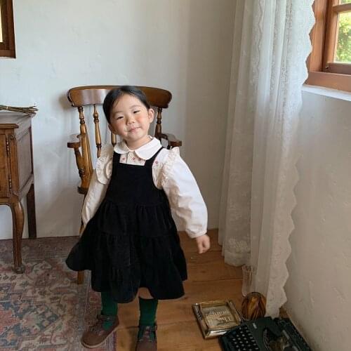 Girls' dress 2021 autumn new Korean childrens pure trumpet Skirt Blue suspender dress kids dresses for girls
