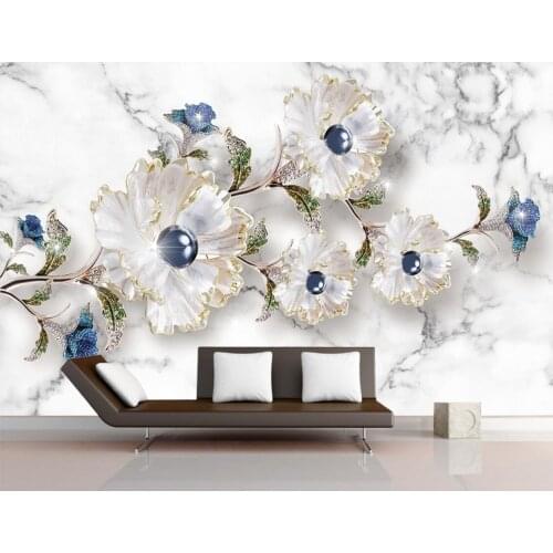 Custom Flower Plant Wallpaper Mural photos Butterfly Flower Geometric Pattern Branch Flower Marble Jewelry Mural 3d wallpaper