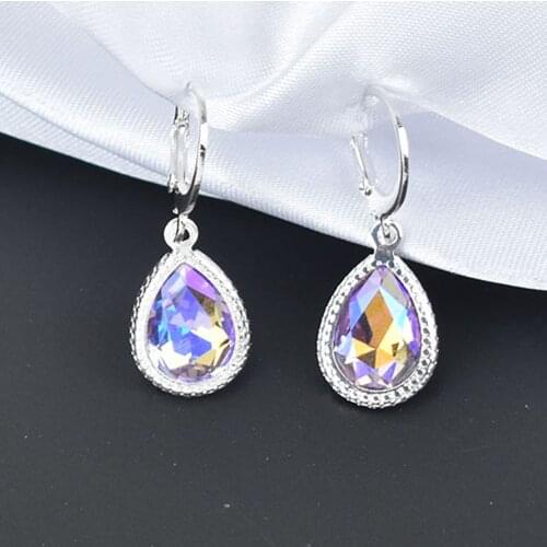 Simple Korean Jewelry Multicolored Crystal Water Drop Dangle Earrings For Women Blue Earings Bridal Party Gift Aretes Femme
