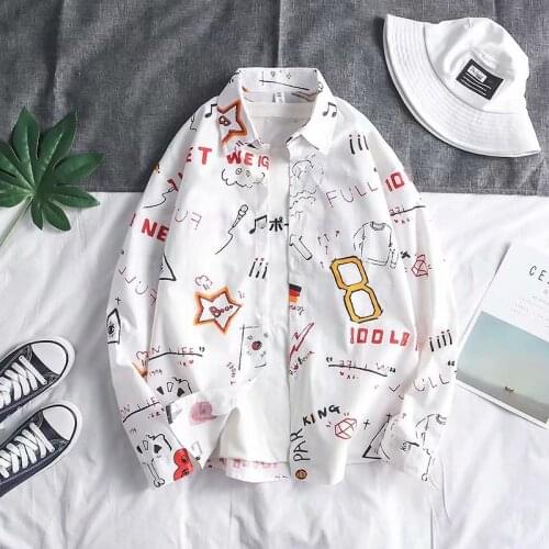New Mens Shirts Hip Hop Streetwear Trends Long Sleeve Cotton Shirts Men Casual Harajuku Spring Autumn Men Clothing Print Shirts