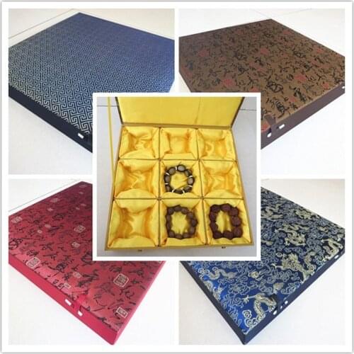 Cotton Filled Large 9 Grid Slot Watch Jewelry Wood Box Collection Decoration Silk Brocade Bracelet Necklace Watch Storage Case