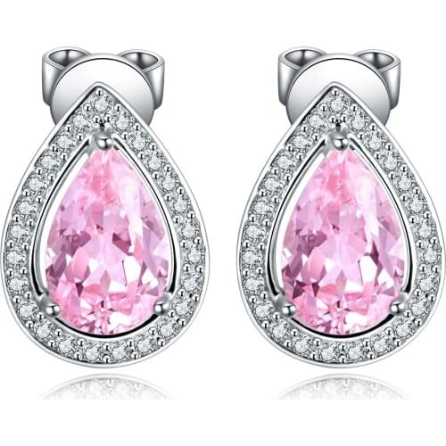 2.68ct 8.5*5.5mm S925 Silver Lab Grown Morganite Earrings Gemstones Pear Shape Stud Wholesale Price Factory Direct Sale