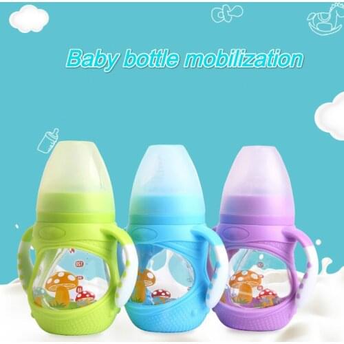 240ML Infant Food Silicone Explosion-proof Glass Feeding Bottle / Baby Feeding Feeding Bottle Children Drink Water to Feed Glass