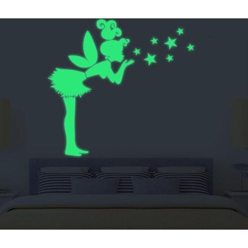 Fairy Luminous Wall Stickers for Kids Lovely Cartoon Fluorescent Children Room Home Decoration PVC Self Adhesive Decal DIY Mural