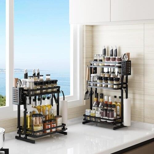Folding Wall-mounted Stainless Steel Kitchen Shelf, Multi-function Countertop, Three-layer Seasoning Rack