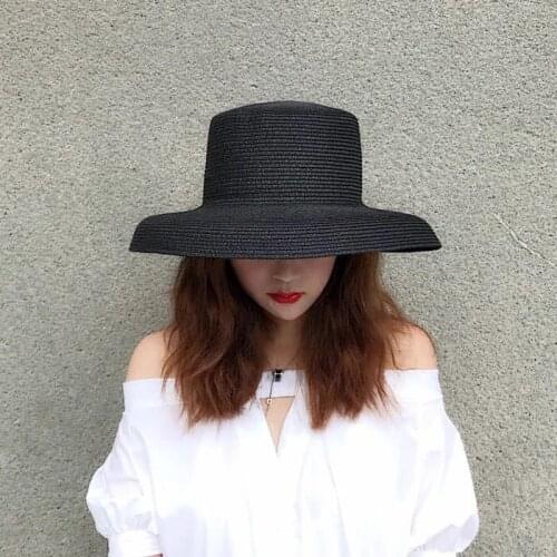Audrey Hepburn straw hat sunken modelling tool bell-shaped big brim hat vintage high pretend bility tourist beach atmosphere