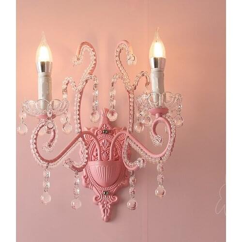 Modern LED Wall Lams Princess Girl Childrens Room Wall Lights Bedroom Bedside Decoration Lighting Beautiful Crystal Lamp E14
