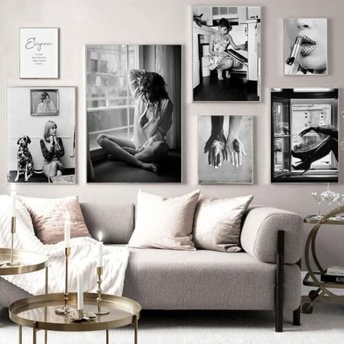 Modern Fashion Poster Black and White Wall Art Woman Paintings On The Wall Canvas Prints for Room Design Frameless