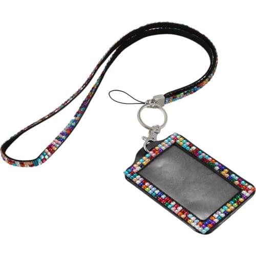 Rhinestone Bling Crystal Custom Lanyard Vertical ID Badge Holder