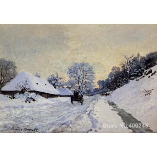 A cart on the snow covered road with saint simeon farm Claude Monet painting for sale oil on canvas Hand painted High quality