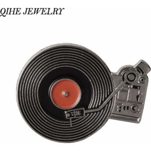 QIHE JEWELRY Vinyl record player Pins Vintage Record player Brooches Pinback Gift for classic music lover