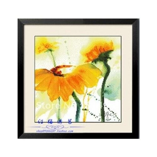 Embroidery 3 Pieces (1 lot=6 pieces) -- New Style Classical Cross Stitch Yellow Wave Ink Flower 5-15Business Days