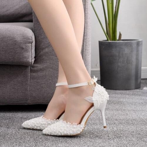 New Ultra 9.5CM Thin High Heels Sandals For Women Summer Sexy Club Wedding Shoes Woman Pu Leather Lace Flowers Sandals H0054
