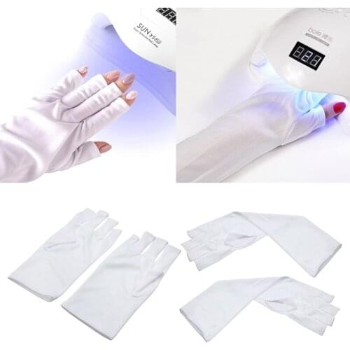 Women Anti UV Protection White Fingerless Gloves Sleeves Hand Shield for LED Nail Art Gel Dryer Light Lamp Manicure Tool