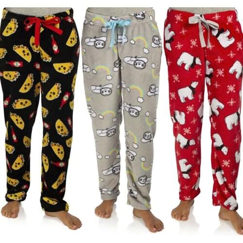 Women Casual Sleep Bottoms Homewear Pants Elastic Waist Colorful Printed Long Trousers Pajama Loungepant Soft Plush Winter New