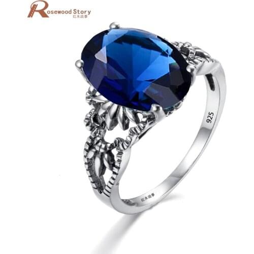 Women Engagement Art Deco Created Sapphire Stone 925 Sterling Silver Crystal Ring Gift Party Wedding September Birthstone Ring
