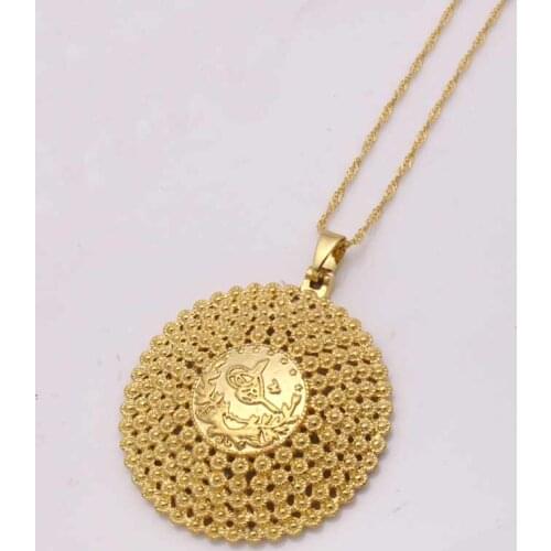 ZKD islam muslim Turks round Pendant Necklace Arab Coin for Women Gold Color Turkey Coins Jewelry
