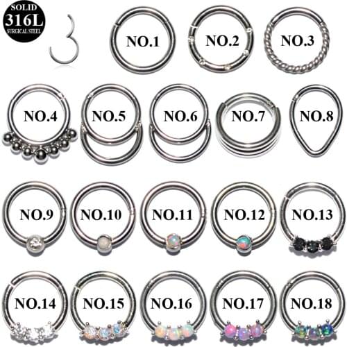 1PC /lot Steel&Opal Stone Nose Piercing Septum Clicker Helix Ear Piercings Ear Tragus Cartilage Earring Body Piercing Jewelry