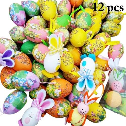 12PCS Easter Toy Egg Hanging Ornament Funny Cute Easter Egg DIY Decorative Mini Easter Egg For Kids Random Color Pattern