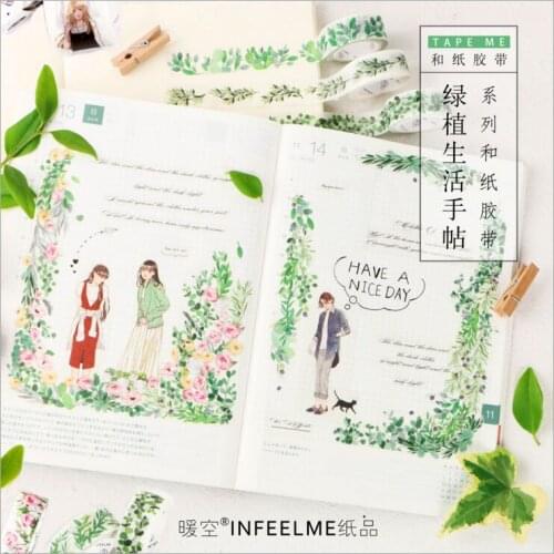 20 Styles Fresh Green Plants Lush Leaves Flowers Fashion Boy Girl Life Washi Tape DIY Planner Scrapbook Sticker Masking Tape