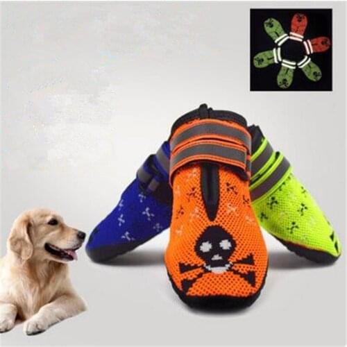 4pcs/set)Breathing Large Dog Big Pet Shoes Personalized Bone Sneakers Reflective Night Wearproof Gym Boots Medium Dog Products