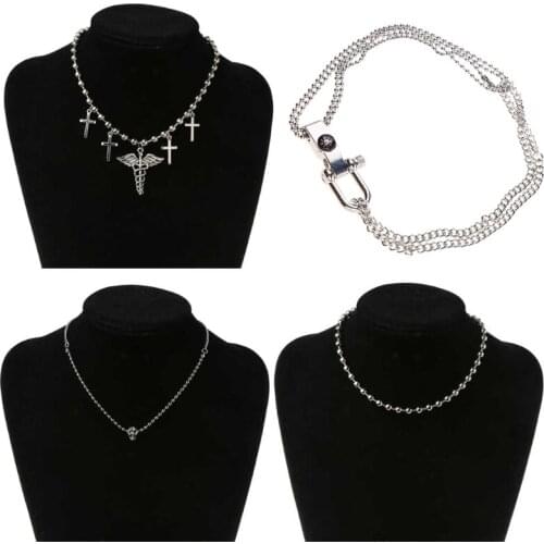 40GB Caduceus Symbol of Medicine Cross Skull Pendant Necklace Women Gothic Jewelery