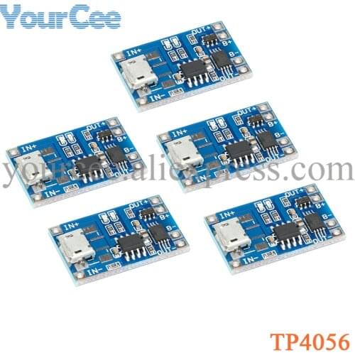 5 pcs Micro USB 5V 1A 18650 TP4056 Lithium Battery Charger Module Charging Board With Protection Dual Functions 1A Li-ion Cell