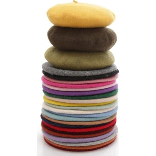 Beret Women Winter Solid Knitted Hat For Girl Elengant Bonnet Plain Warm French Cap Beret Female Painter Hat 23 Colors 100% Wool