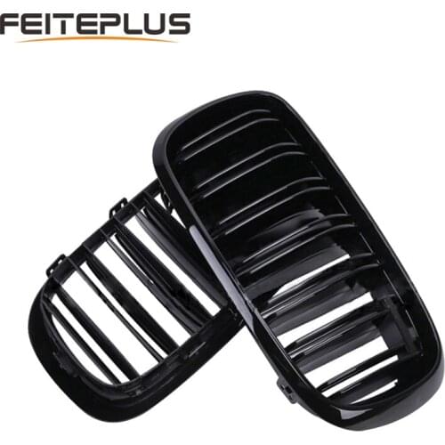 For BMW X5 X6 F15 F16 2014- Glossy Black Front Kidney Grille Dual Slat Style Grill Hood Bumper Grills Car Styling