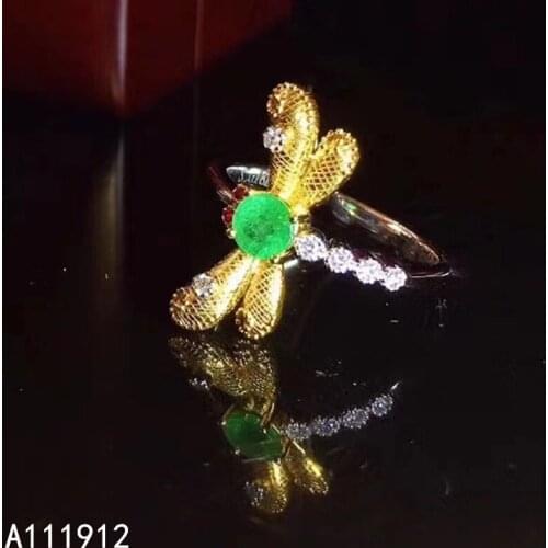 KJJEAXCMY fine jewelry natural Emerald 925 sterling silver new adjustable gemstone women ring support test popular noble