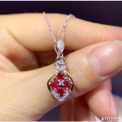 KJJEAXCMY Fine Jewelry 925 Sterling Silver inlaid Natural ruby Female new Pendant Necklace lovely Support test hot selling