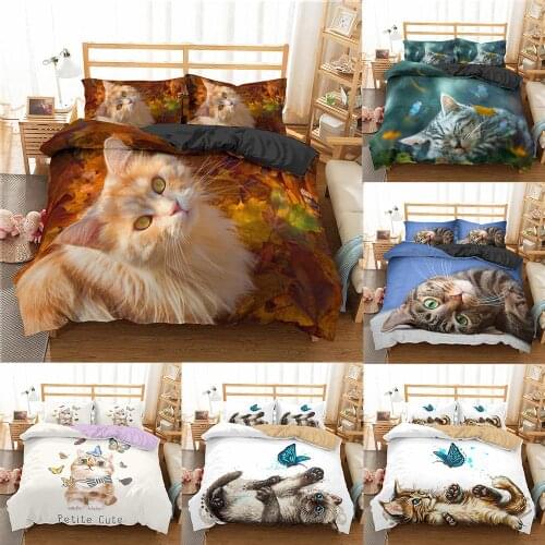 2021 Cute Cats Butterfly Bedding Set Bed Linen Adult Kid Luxury Duvet Cover Pillowcase 2/3pcs Twin Full Queen King Bedclothes