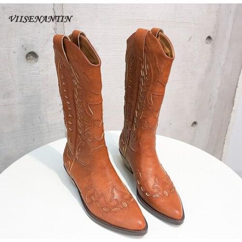 Retro Embroidery Pointed Toe Thick Heel Western Cowboy Boots 2021 Spring and Autumn New Short Boots All-match Fashion Boots